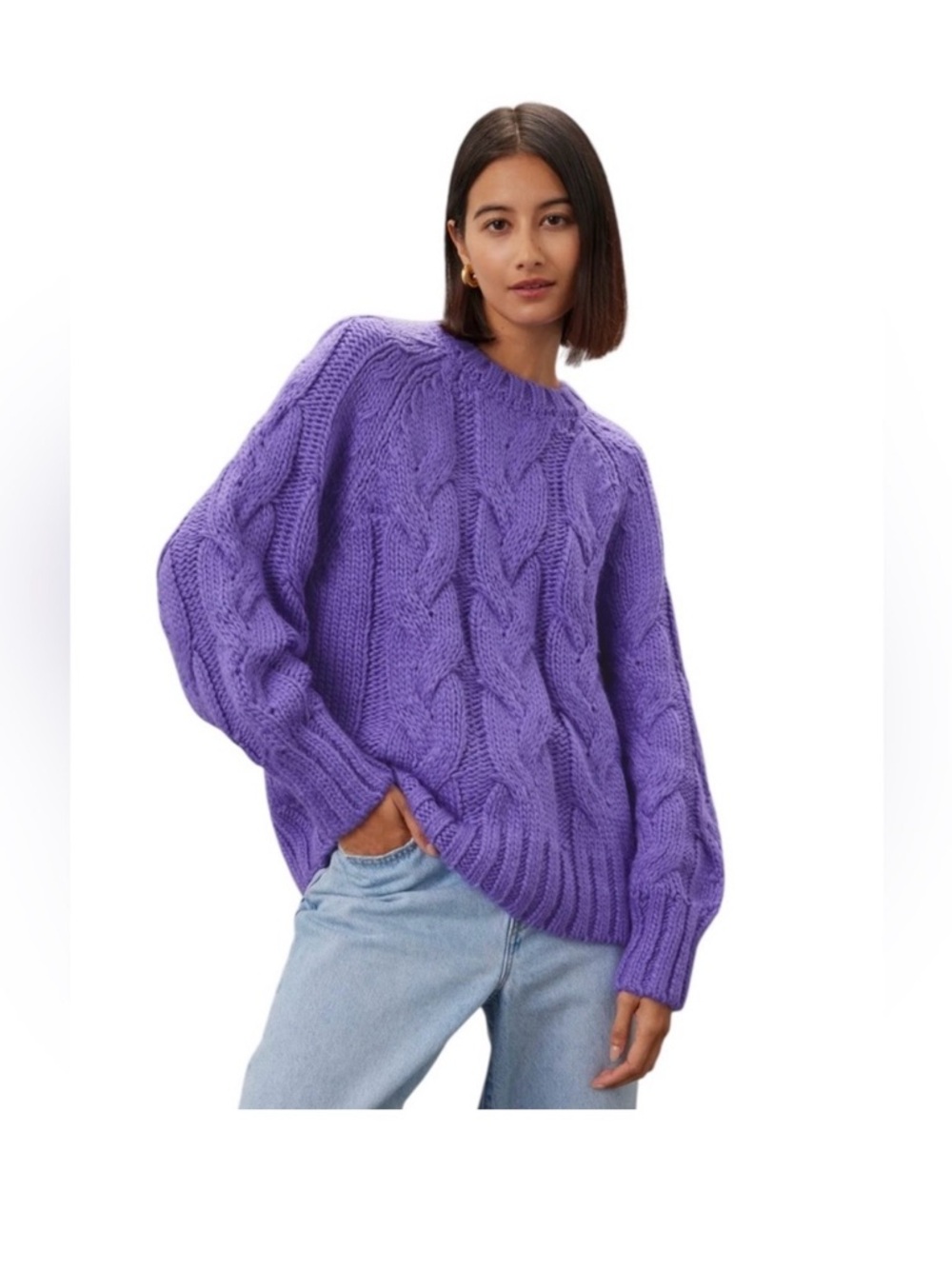 EUC Love Whit by Whitney Port Oversized Purple Knit Crewneck Sweater Size M